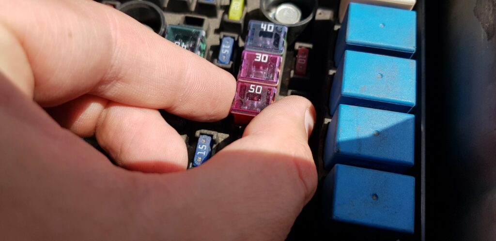 What does a blown 50 amp fuse look like