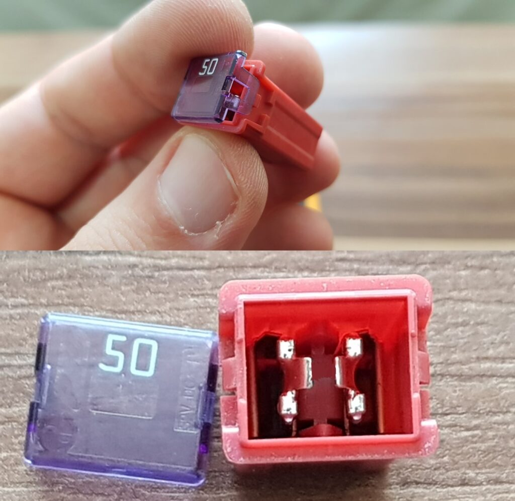 What does a blown 50 amp fuse look like