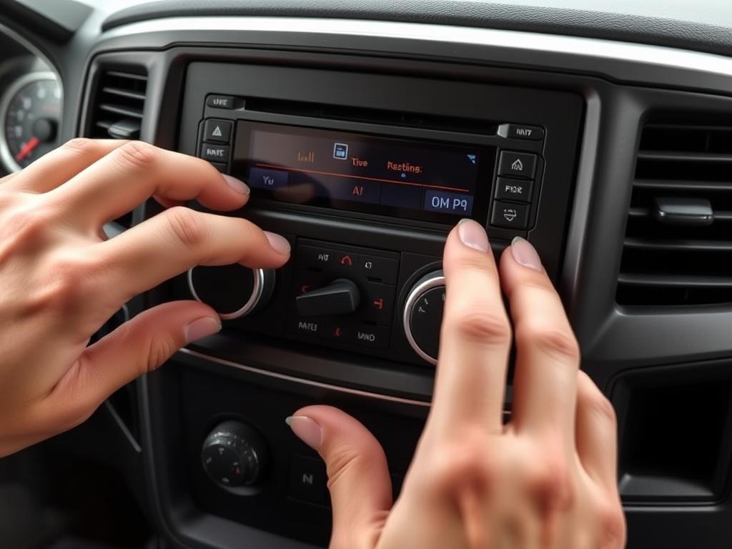 Person performing a soft reset on Uconnect system