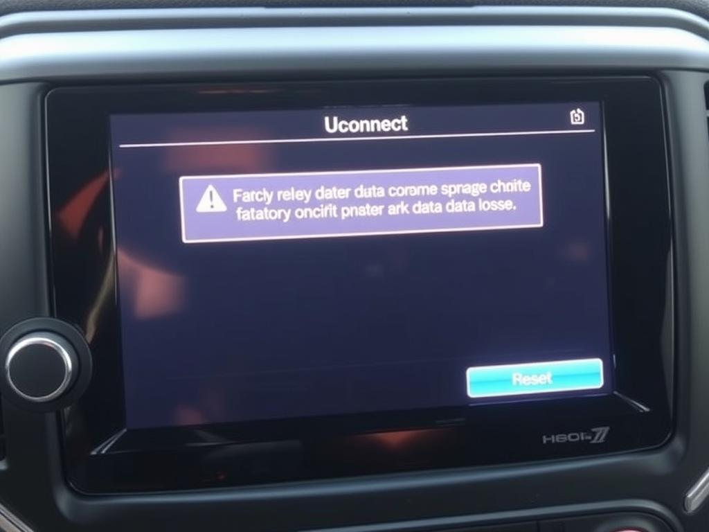 Uconnect factory reset screen with warning message