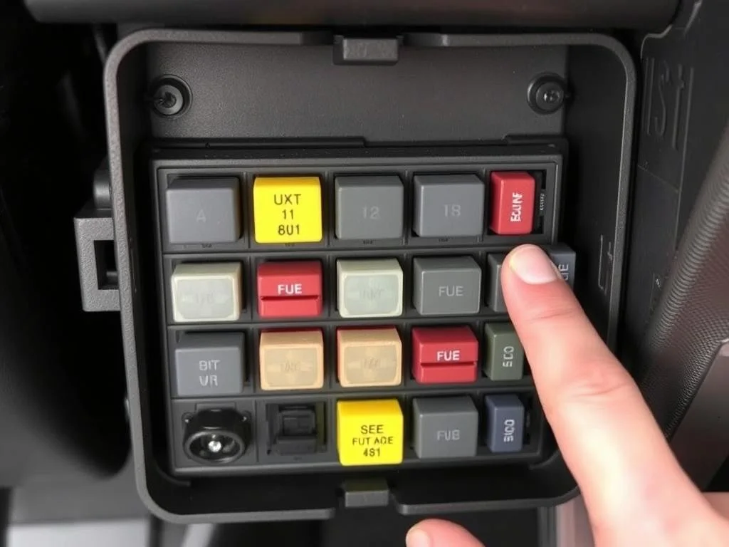 Vehicle fuse box with Uconnect related fuses Vehicle fuse box with Uconnect related fuses