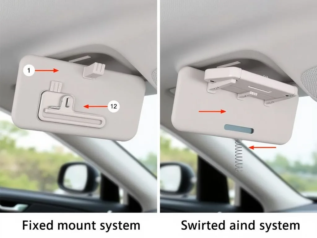 Different types of car sun visor mounting systems
