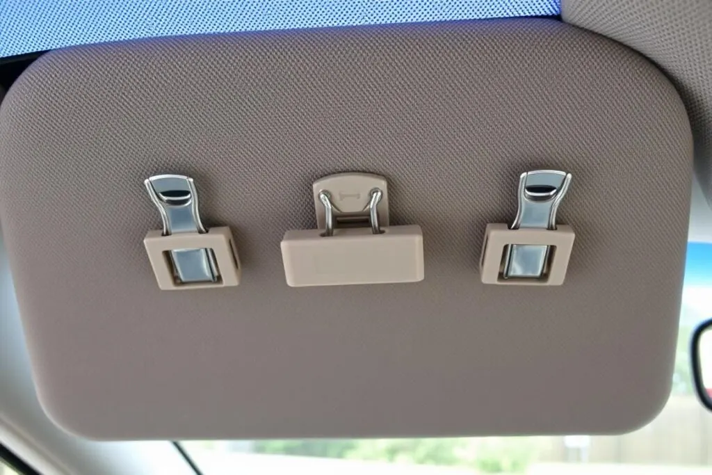 Temporary sun visor fix using binder clips