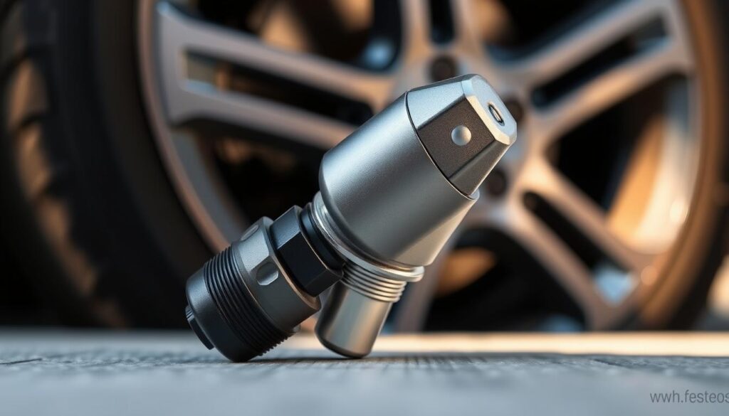 A detailed depiction of a tire pressure sensor, prominently displayed in the foreground, showcasing its sleek design and intricate components. The sensor is set against a blurred backdrop of a car’s wheel assembly, highlighting the context of its use. Soft, natural lighting emphasizes the metallic textures and reflects off the sensor’s surface, creating a professional look. The angle is slightly elevated, providing a clear view of the sensor’s connectivity and functionality features. The atmosphere exudes precision and technical expertise, ideal for a manual reset procedures guide. The image is clear and free of distractions, focusing solely on the tire pressure sensor to enhance understanding of its importance in vehicle maintenance. A detailed depiction of a tire pressure sensor, prominently displayed in the foreground, showcasing its sleek design and intricate components. The sensor is set against a blurred backdrop of a car’s wheel assembly, highlighting the context of its use. Soft, natural lighting emphasizes the metallic textures and reflects off the sensor’s surface, creating a professional look. The angle is slightly elevated, providing a clear view of the sensor’s connectivity and functionality features. The atmosphere exudes precision and technical expertise, ideal for a manual reset procedures guide. The image is clear and free of distractions, focusing solely on the tire pressure sensor to enhance understanding of its importance in vehicle maintenance.